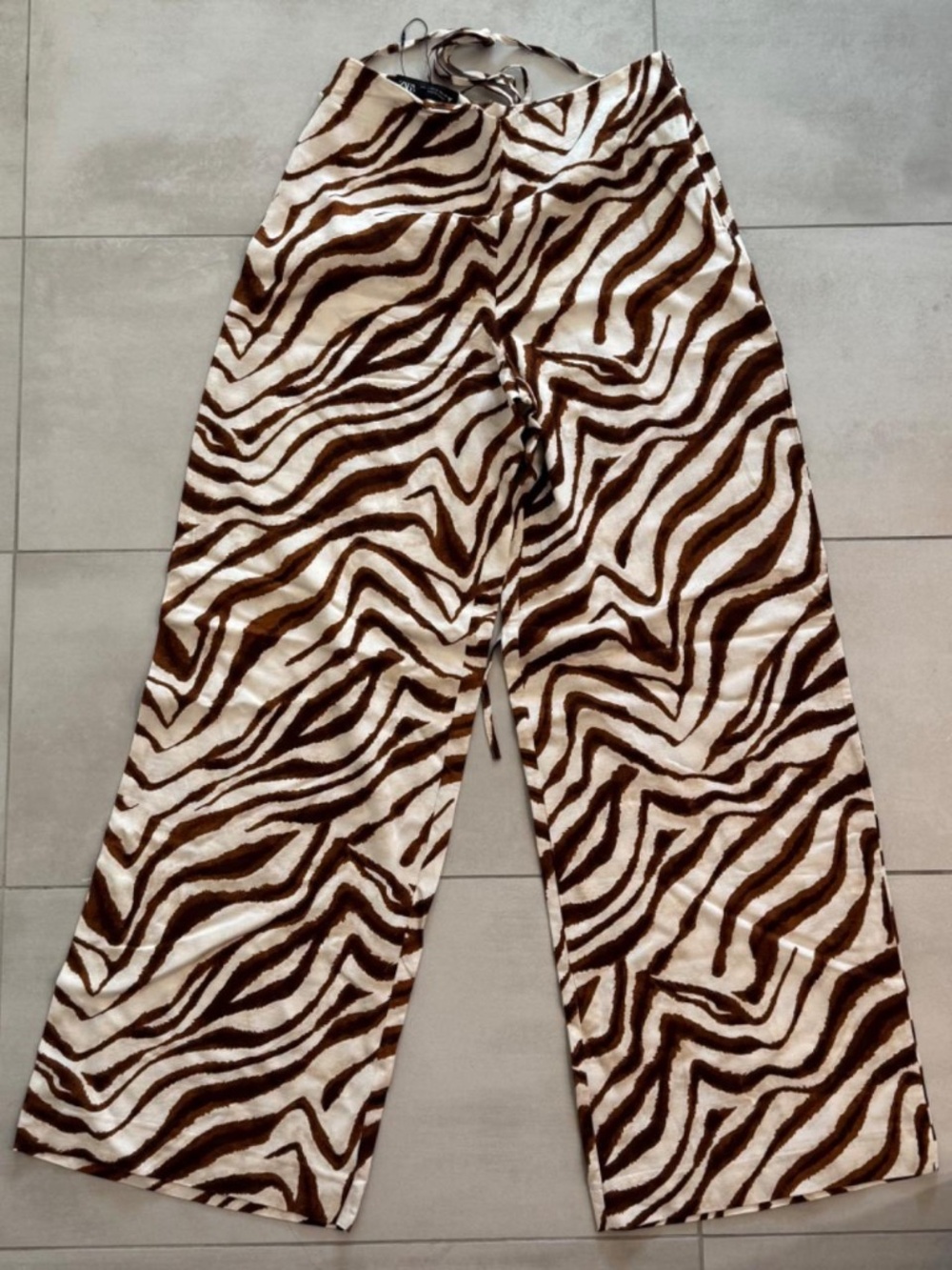 ZARA brown zebra wide leg trousers